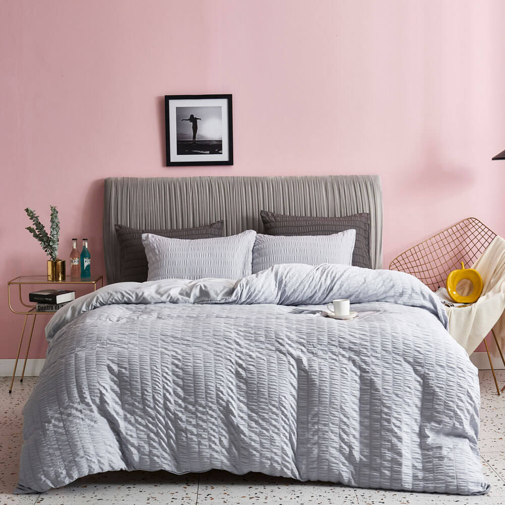 Nivtt Seersucker Washed Cotton Duvet Cover sets - Gray FULL/QUEEN/KING - Image 10