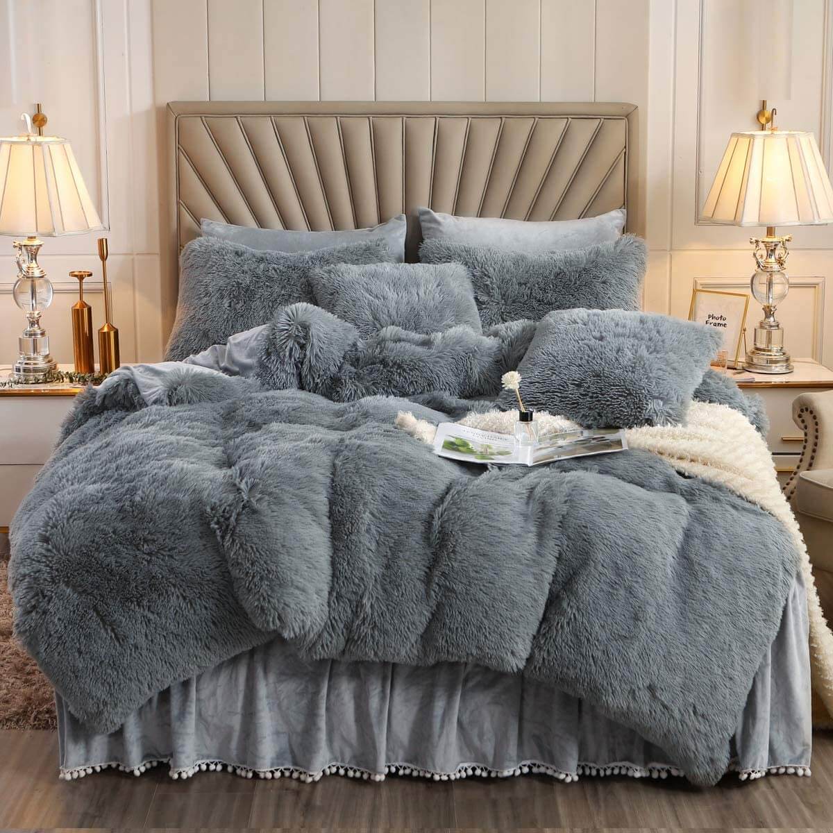 Nivtt Faux fur throw cover | duvet cover bedding set | Faux fur throw blanket