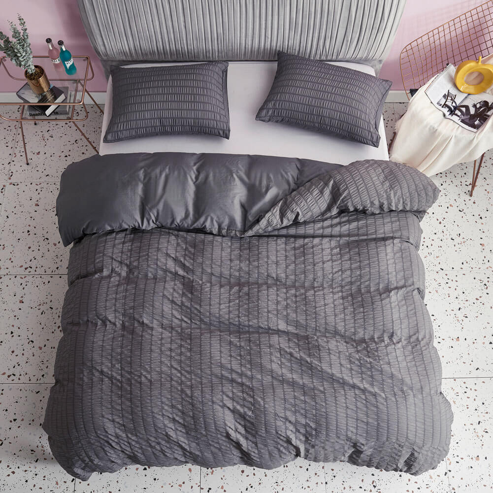 Nivtt Seersucker Washed Cotton Duvet Cover sets - Gray FULL/QUEEN/KING - Image 2