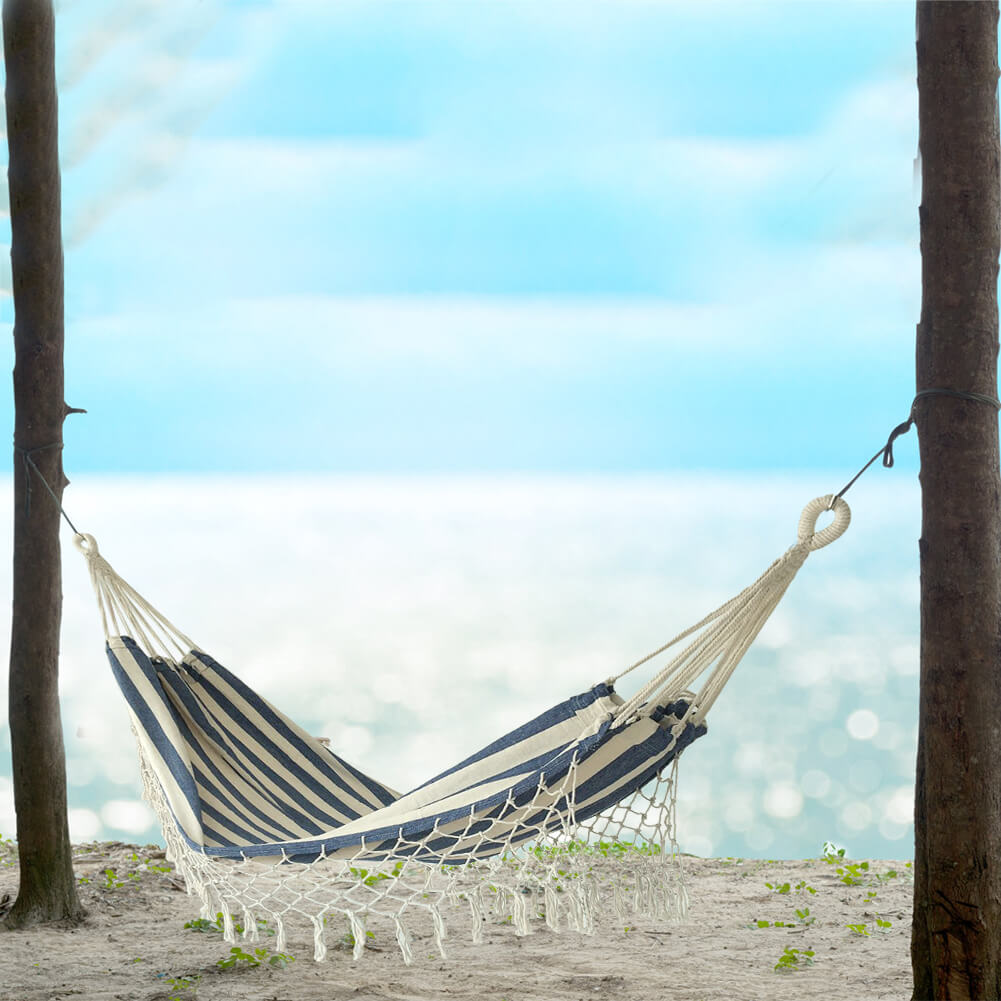 Nivtt Single Hammock, hand-woven Natural, Cotton Special Fringe - Image 3