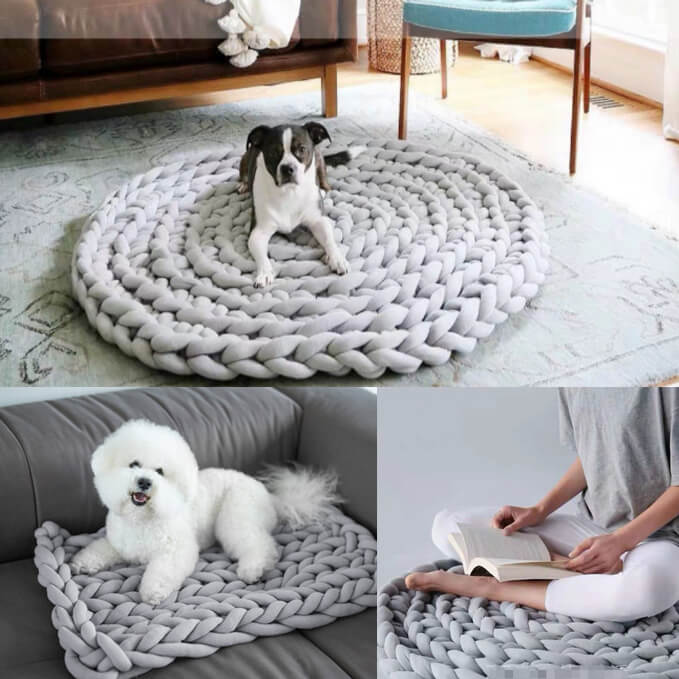 Nivtt Chunky knitting Dog Bed Rug | Hand Braided Round Rug
