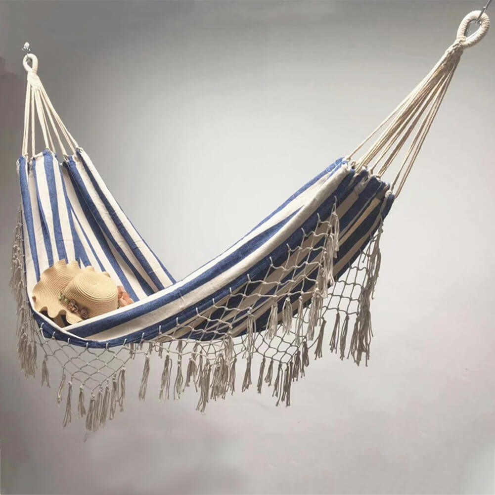 Nivtt Single Hammock, hand-woven Natural, Cotton Special Fringe