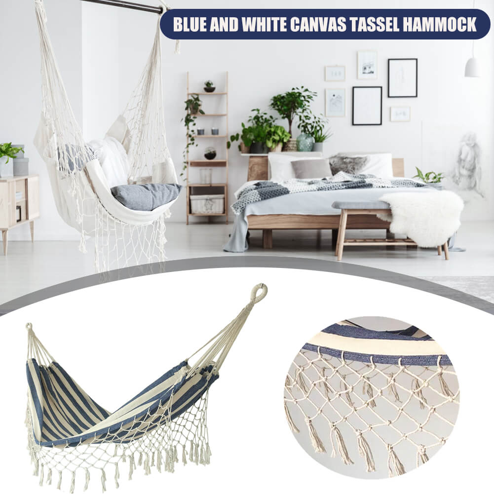 Nivtt Single Hammock, hand-woven Natural, Cotton Special Fringe - Image 4