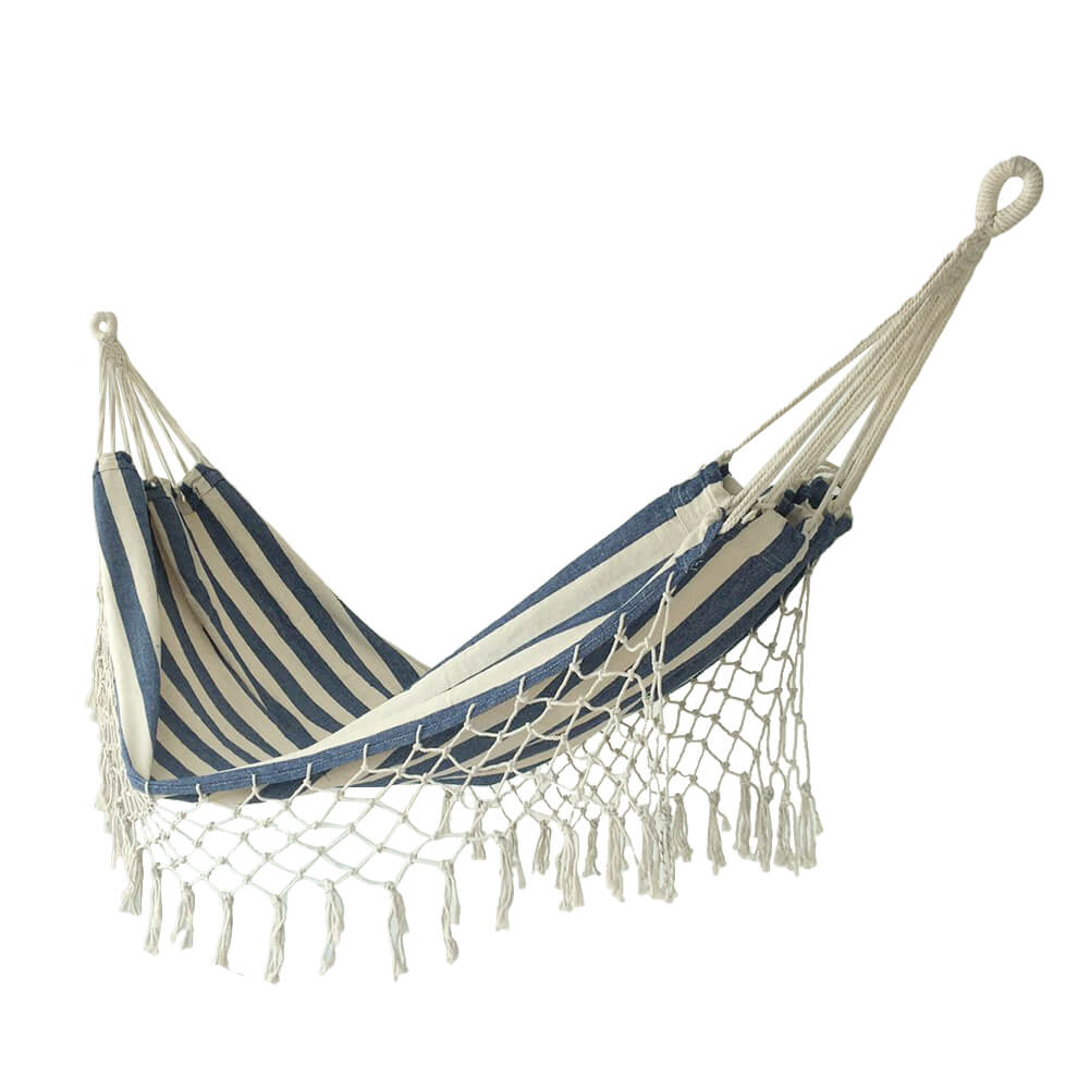 Nivtt Single Hammock, hand-woven Natural, Cotton Special Fringe - Image 2