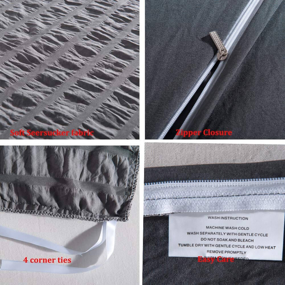 Nivtt Seersucker Washed Cotton Duvet Cover sets - Gray FULL/QUEEN/KING - Image 6