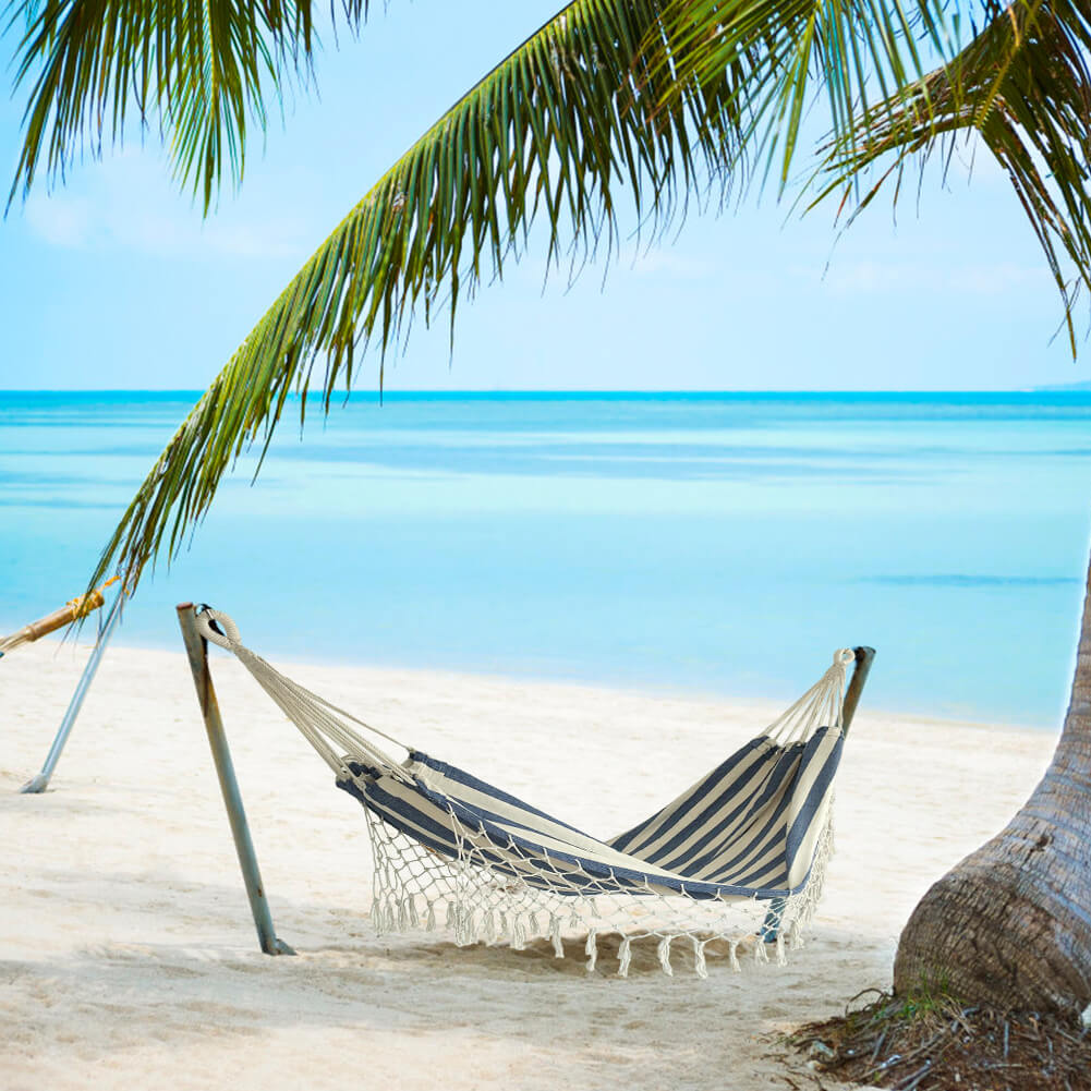 Nivtt Single Hammock, hand-woven Natural, Cotton Special Fringe - Image 5