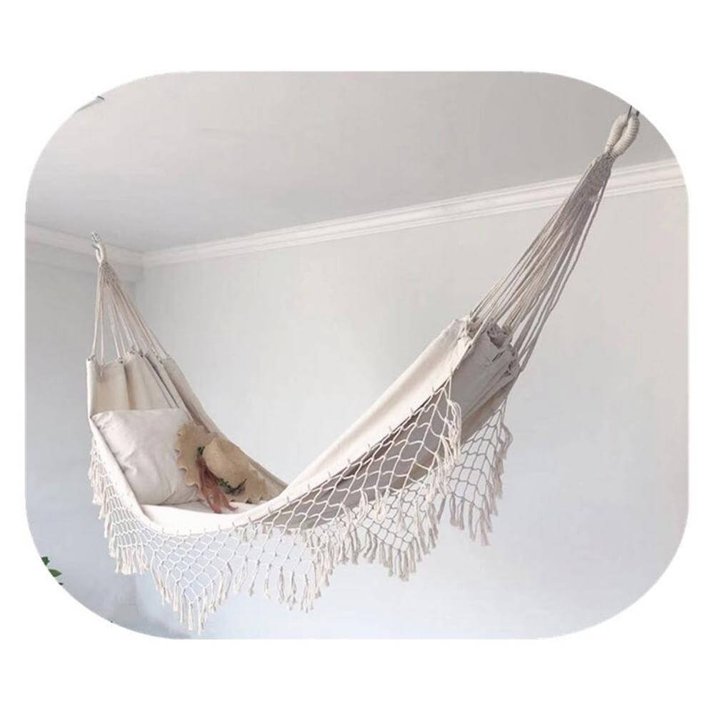 Nivtt Single Hammock, hand-woven Natural, Cotton Special Fringe - Image 9