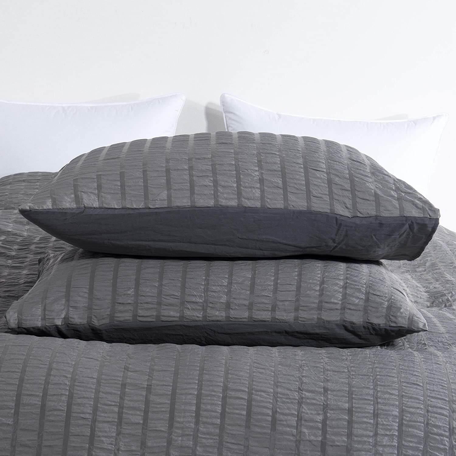 Nivtt Seersucker Washed Cotton Duvet Cover sets - Gray FULL/QUEEN/KING - Image 5