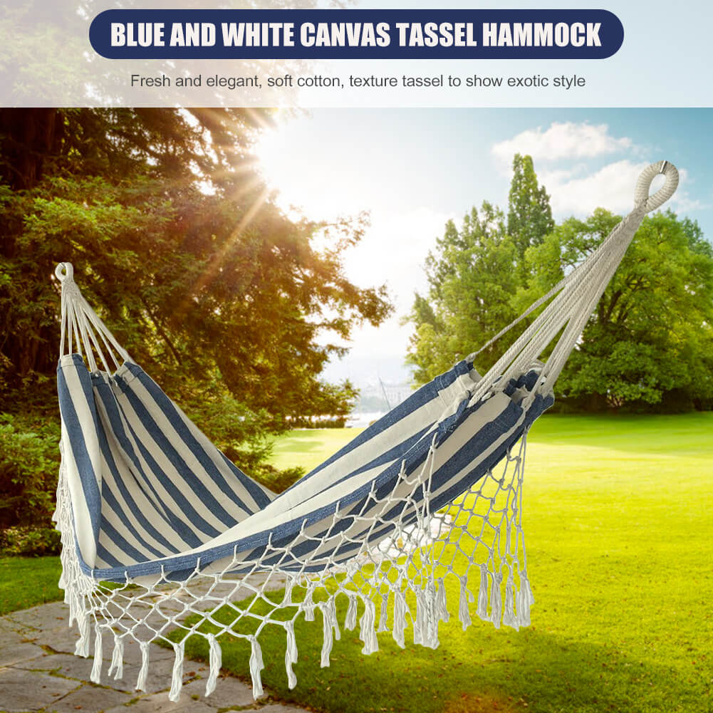 Nivtt Single Hammock, hand-woven Natural, Cotton Special Fringe - Image 6