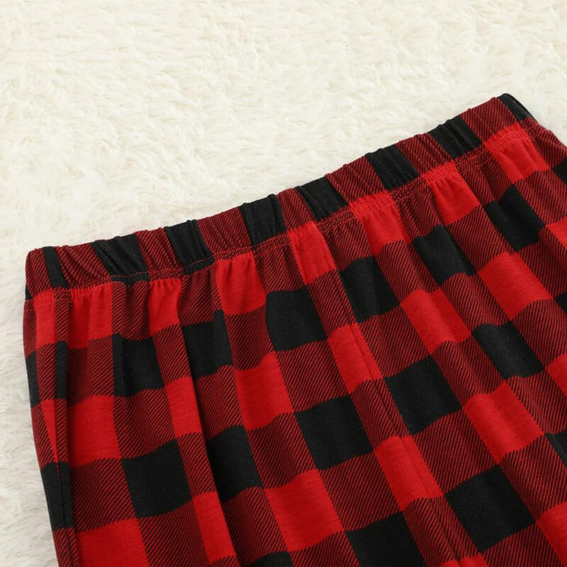 Have a Holly Jolly Christmas' Letter Print Patterned Contrast Black top and Black & Red Plaid Pants Family Matching Pajamas Set With Dog Bandana - Image 4