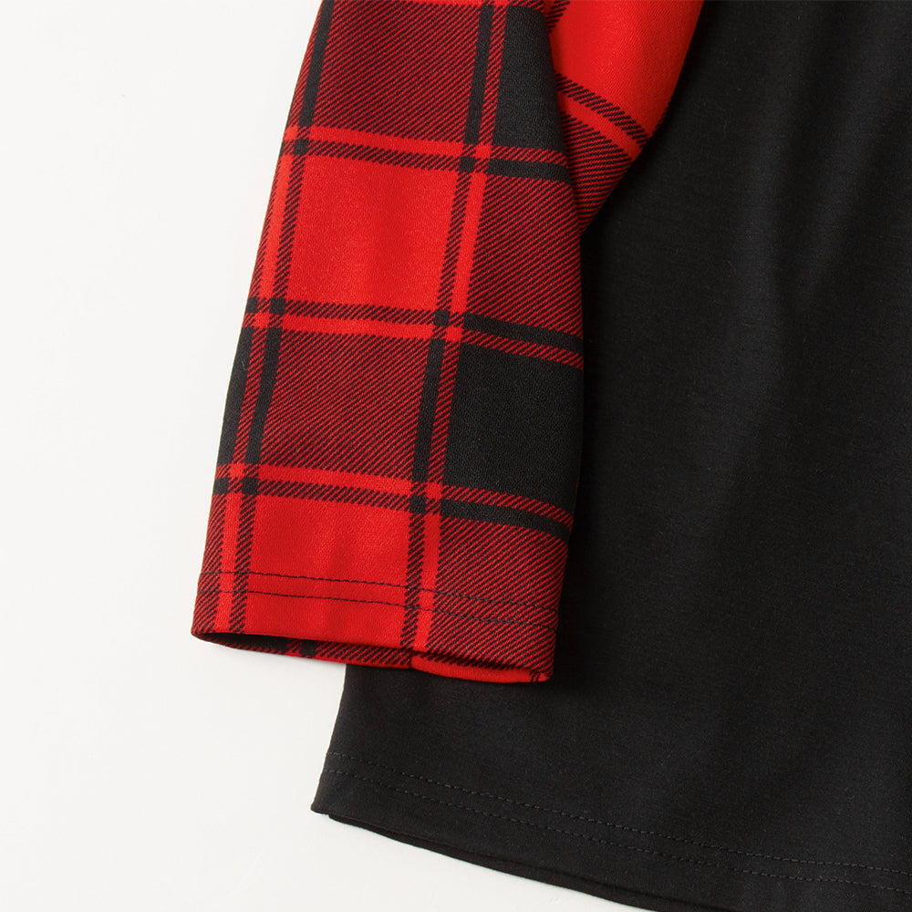 Christmas "We Are Family" Letter Print Patterned Contrast Black top and Black & Red Plaid Pants Family Matching Pajamas Set - Image 5
