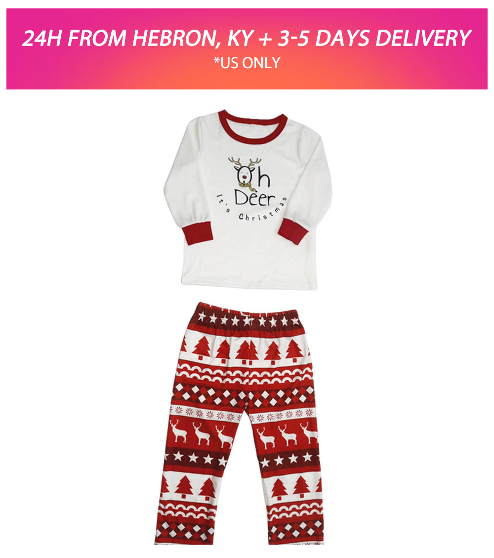 Oh Deer It's Chrismas' Letter Print top and Cute Cartoon Print Pants Family Matching Pajamas Set With Pet Pajamas - Image 2