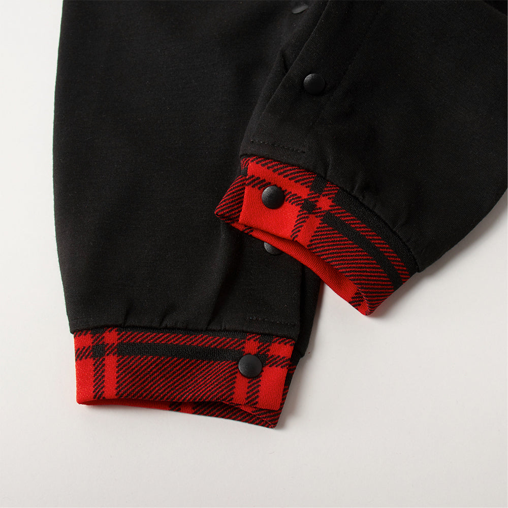 Christmas "We Are Family" Letter Print Patterned Contrast Black top and Black & Red Plaid Pants Family Matching Pajamas Set - Image 6